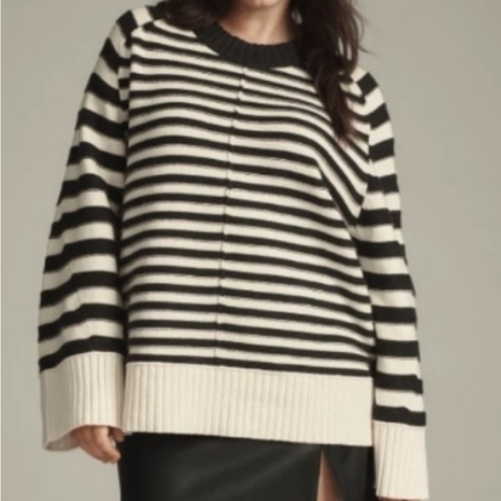 Anthropologie Maeve Chandler Crewneck Sweater - S (charcoal and cream)